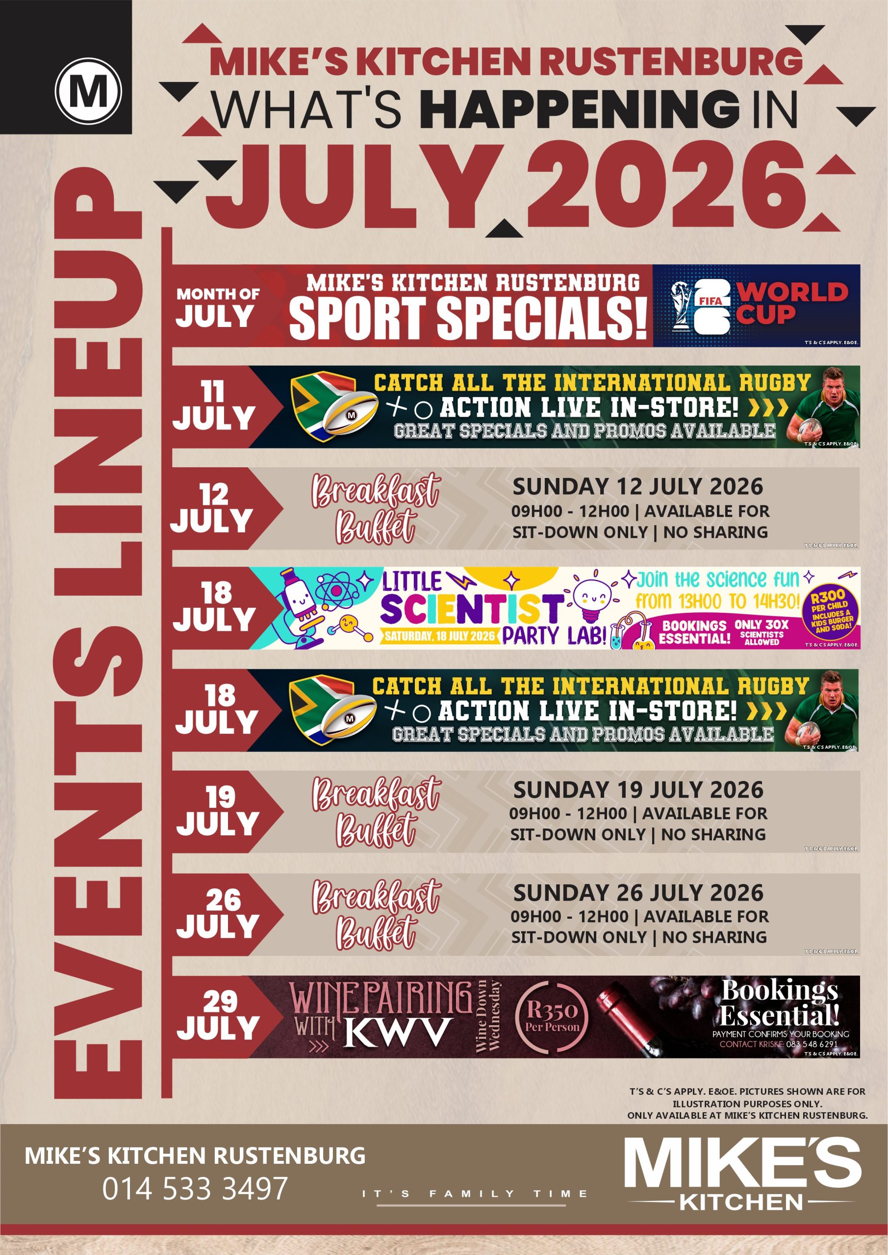 A4 Mike's Rustenburg - JULY 2026 Lineup SM