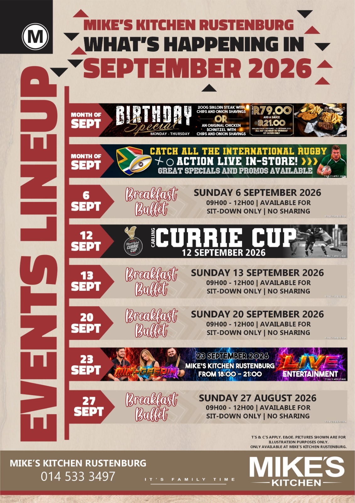 A4 Mike's Rustenburg - SEPT 2026 Lineup SM